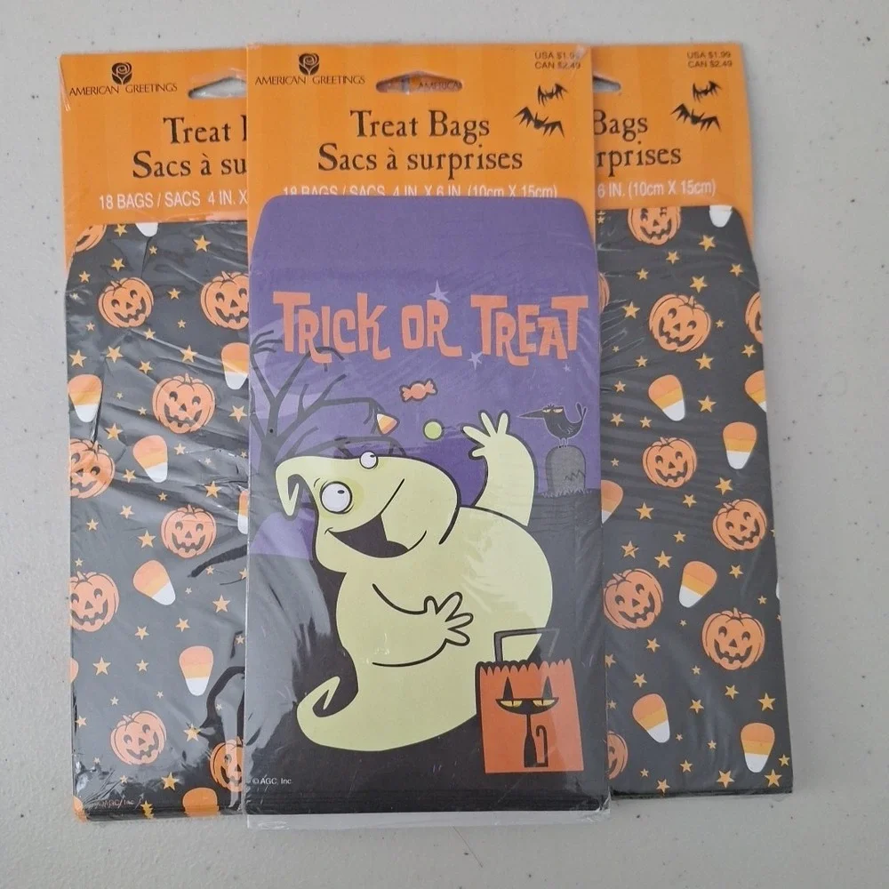 3 Vintage American Greetings Halloween Treat Bags 'Trick or Treat' Ghost Pumpkin